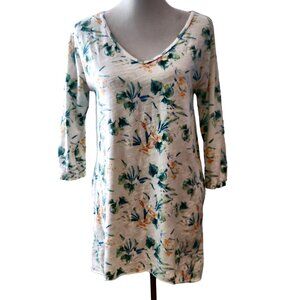 Fresh Produce Womens Size S White Floral 100% Cotton Side Pockets T-Shirt Top